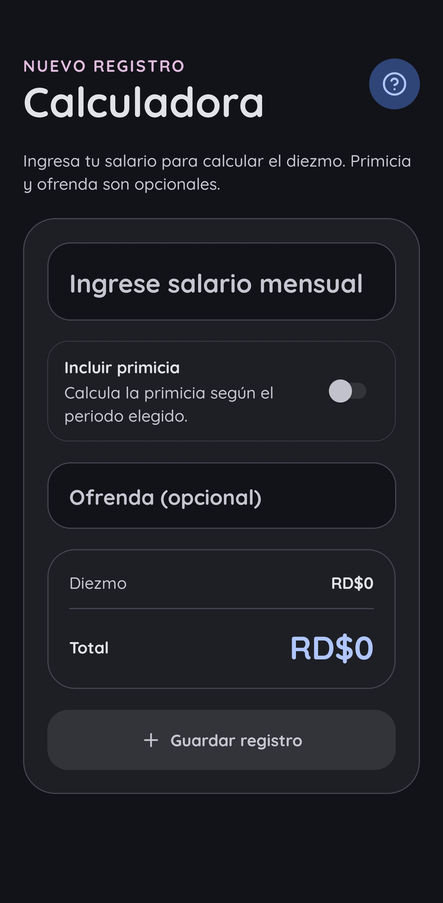 Nuevo Registro - New Log